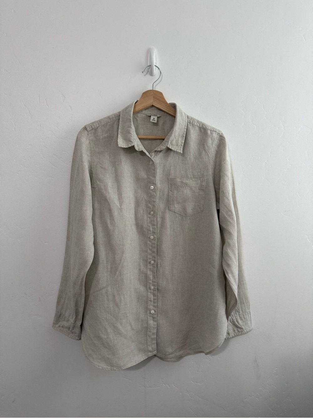 Light Beige Linen Button-Up Shirt - women